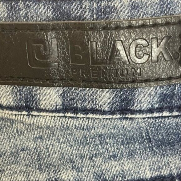 Black Premium Skinny Flex Blue trendy Jeans Distressed Patches Sz 28 /28 Hemmed - Picture 9 of 10